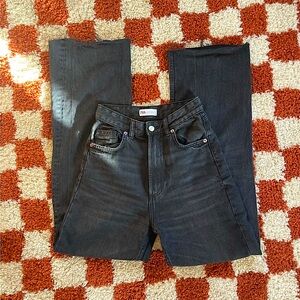 Title: Zara High-Waisted Straight-Leg Black Denim Jeans - Size 0 (EUR 32)